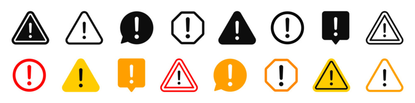 Caution signs set. Warning, danger, attention, risk, important, alarm, hazard symbol on white background - stock vector.