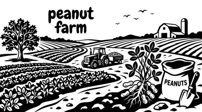 peanut plants growing across fertile agricultural farmland with harvesting season rural countryside scenery healthy soil and sustainable crop cultivation environment