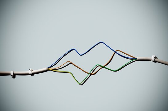Electric wires bent into a financial line graph showing progress