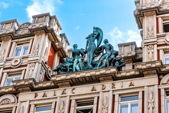 Adria Palace facade and sculpture in Prague Czech Republic