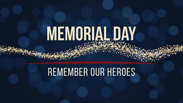Memorial Day greeting with gold stars on blue bokeh background