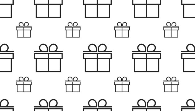 Seamless pattern with simple gift box outlines on white background