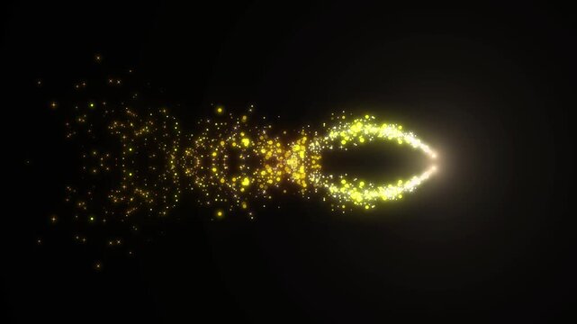 Golden Magic Wand Glitter Star Trail Intro on Black Background, Sparkling Fairy Dust Particles and Glowing Light Streaks for Cinematic Openers, Award Titles and Logo Reveal Transitions 4K