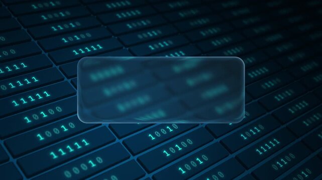 Glowing plant circuit flowing across binary server grid with glassmorphism panel, seamless loop
