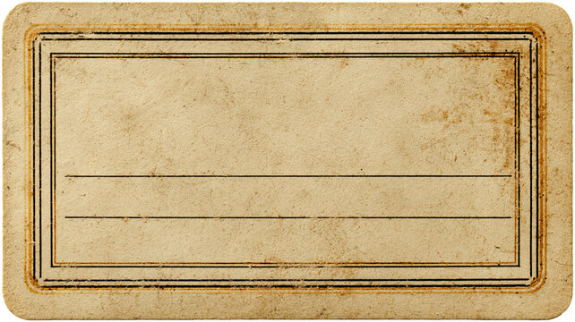 Old library card clipart, vintage paper texture with retro text lines, isolated on transparent background