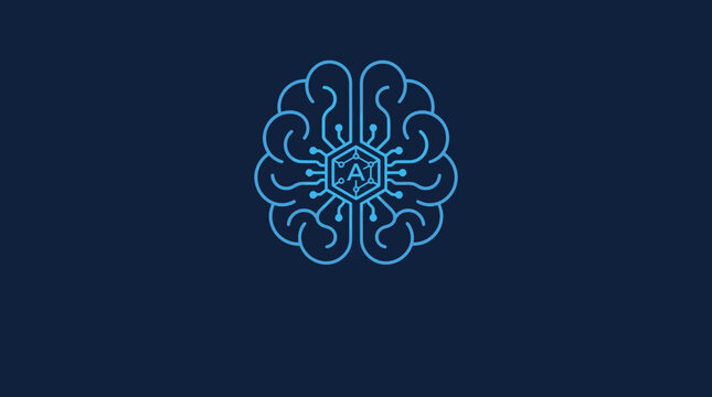 Blue glowing brain circuit logo representing artificial intelligence.