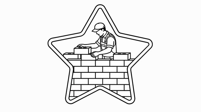 construction worker star icon, bricklayer illustration