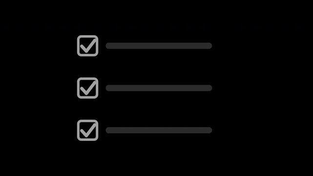 Gray checklist items being checked off one by one, transparent background animation