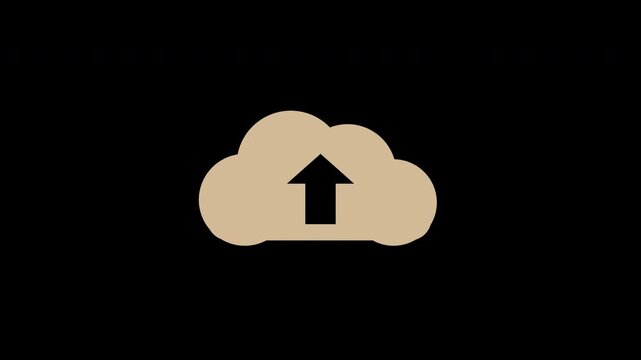 Beige cloud upload icon with rising arrow, transparent background seamless loop animation