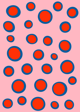 Abstract red and blue atom pattern on pink background