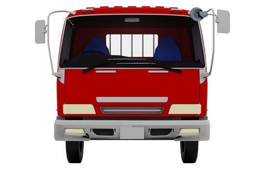 Illustrazione PNG di un camion rosso visto frontalmente, con sfondo trasparente. Ideale per grafica, logistica, trasporti, infografiche e progetti commerciali.