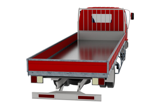 Illustrazione PNG di un camion pianale rosso con struttura metallica e sfondo trasparente. Ideale per grafica, logistica, trasporti, edilizia, infografiche e progetti commerciali.