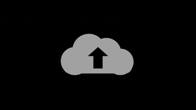 Gray cloud upload icon with rising arrow, transparent background seamless loop animation