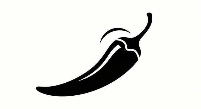 Simple black silhouette of a spicy chili pepper vegetable icon with clean curves rendered in a minimalist flat graphic style isolated on a plain white background