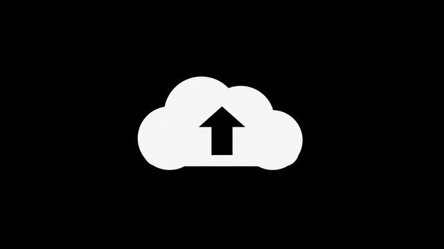 White cloud upload icon with rising arrow, transparent background seamless loop animation