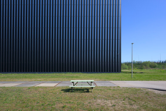 Exterior of a modern data center bordering a residential area