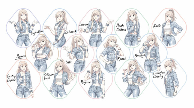 cute girl stickers with different emotions and hobbies