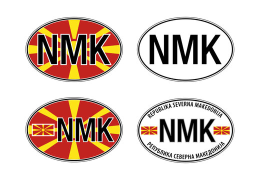 North Macedonia, oval international vehicle registration code license plate sticker, vector illustration