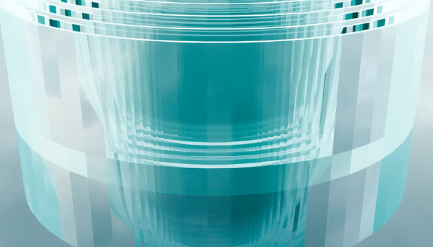 Abstract turquoise 3d rendering of transparent glass architecture