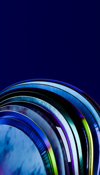 Abstract 3d rendering of metallic curved layers with copy space