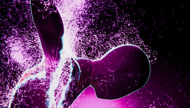 Abstract purple 3D body with glowing energy splash