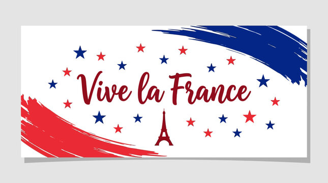Vive la france banner with eiffel tower and stars for bastille day celebration