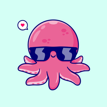 Cute Cool Octopus Wearing Glasses Cartoon