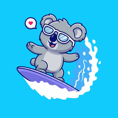 Obraz premium Koala surfing on purple board.