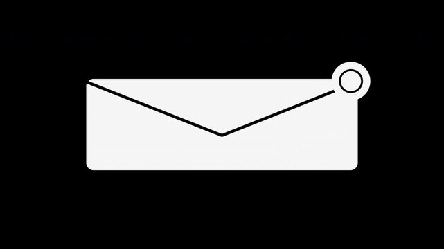 White email envelope icon with notification badge popping, transparent background loop animation