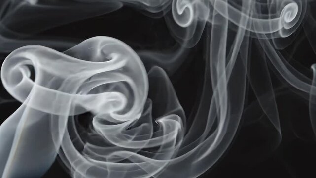 Ethereal wisps of white smoke dancing slowly on a dark background