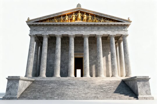 Classical Greek Temple with Golden Statues
