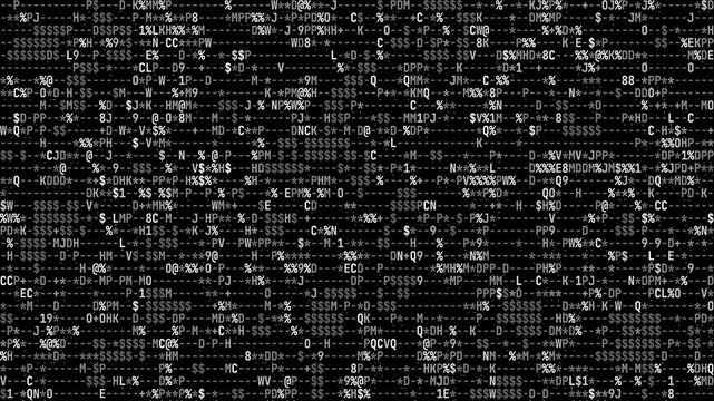 Digital matrix code background, abstract computer data stream, black and white technology texture for cyber security video