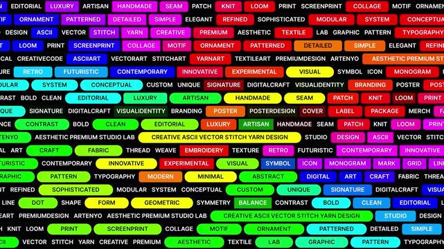 Colorful digital word cloud background, vibrant graphic design typography pattern, abstract creative concept text animation