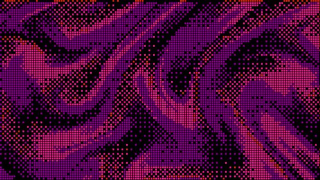 Retro pixel art liquid background, purple abstract wavy pattern, 8-bit aesthetic motion graphic for gaming stream overlay