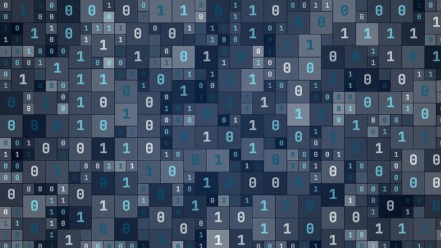 Binary code data background, digital technology abstract grid with zeros and ones, cyber security and programming concept loop