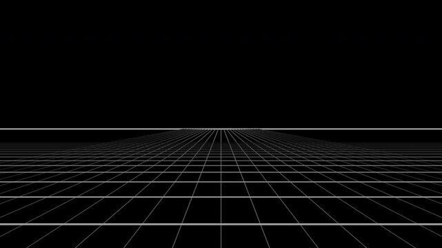 Gray retro perspective grid floor moving forward, transparent background seamless loop