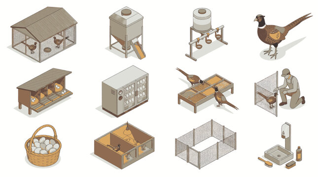 Collection of various household and animal objects in flat design style.