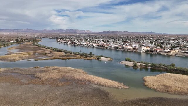 Drone Shot of Colorado River Big Bend by Laughlin, Nevada USA on Sunny Day