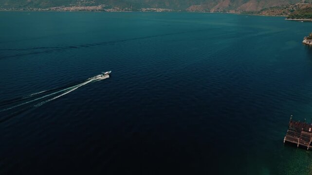 Aerial View Boats Water Lake Atitlan San Pedro Volcano