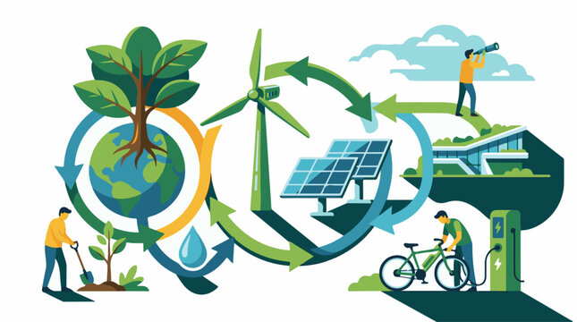 Sustainable future Earth renewables green building and eco-friendly transport