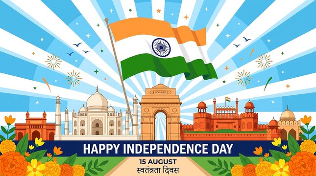 Happy independence day india celebration illustration