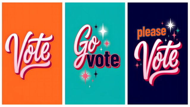 Creative vote typography collection with colorful election awareness poster designs