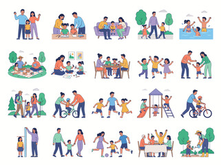 Fototapeta premium Modern Flat Vector Collection of Family Lifestyle, Parenting and Children's Activities