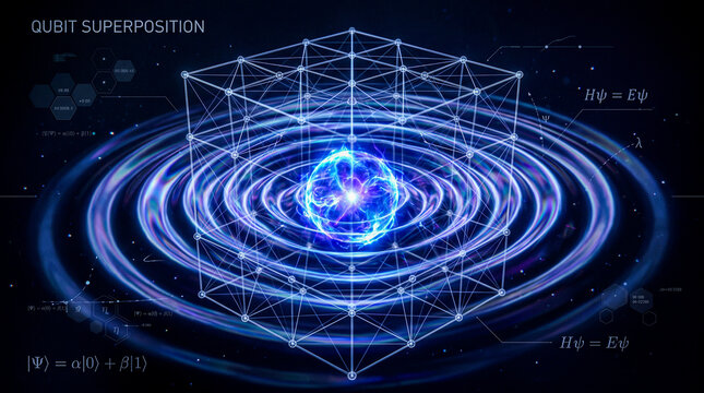 Abstract qubit superposition visualizing quantum computing and probability states