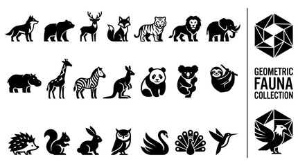 Obraz premium Set of diverse wild animal silhouette icons for modern graphic design and minimalist brand identity patterns and creative projects