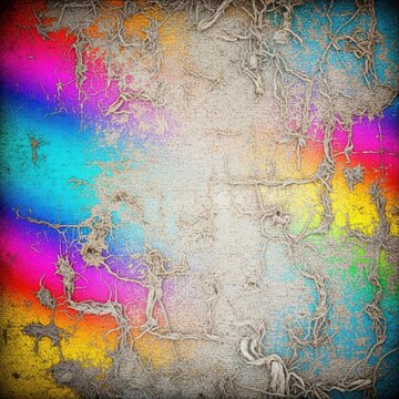 Extremely worn, rough canvas background with patchy, desaturated color areas, showing deterioration and age, dirty, sunlight, antique