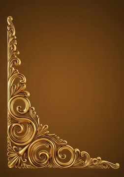 Highly detailed, luxurious gold filigree corner design element, perfect for decorative frames and creating elegant antique borders, pattern, certificate, frame