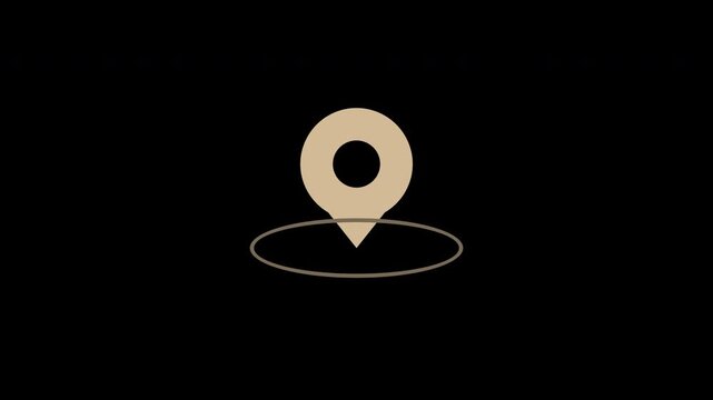 Beige map location pin dropping with ripple effect, transparent background loop animation