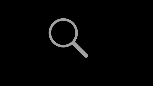Gray magnifying glass searching and finding, transparent background loop animation