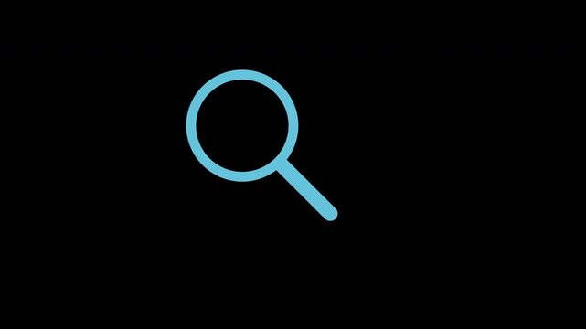 Blue magnifying glass searching and finding, transparent background loop animation